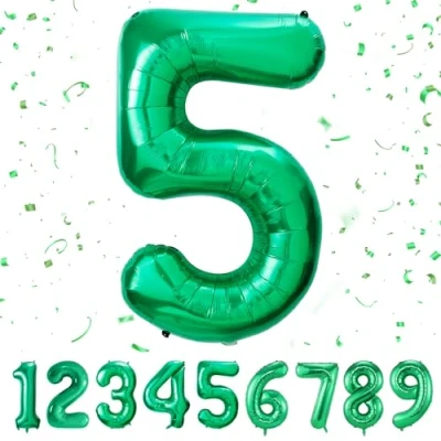 Image of Number Balloons 5,Green 5 for Birhtday Party Decoration,40 Inch Giant Helium Foil Boys Girls 5th Birthday Decor Anniversary Decorations Supplies