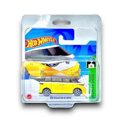 Image of Hot Wheels Volkwagen ID Buzz (Yellow &amp; White) 10/10 HW Green Speed 2023 173/250 (Short Card) COMES IN A KLAS CAR KEEPER PROTECTIVE COLLECTORS CASE HKG51