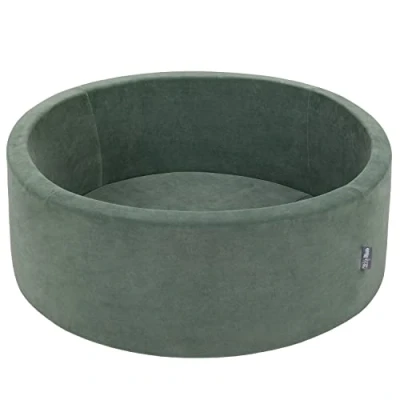 Image of KiddyMoon Soft Ball Pit Round 90X30cm No Balls Foam Velvet Pool Baby Playballs, Forest Green