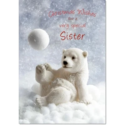 Image of doodlecards Sister Christmas Card Polar Bear and Snowball Medium Size for with Plain Envelope