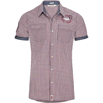 Image of Lonsdale London Men&#039;s Reigate Slim Fit Short Sleeve Shirt Navy/Red/White, Small