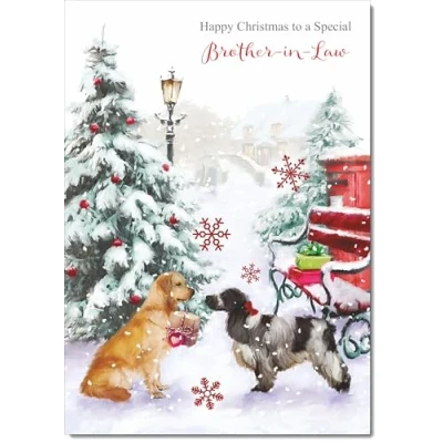 Image of doodlecards Brother in Law Christmas Card Two Dogs Snow Medium Size with Plain Envelope