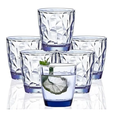 Image of [Look Like Glass] 300ml 6 Piece Premium Unbreakable Drinking Glasses Plastic Tumblers Dishwasher Safe BPA Free Small Acrylic Juice for Kids Water (Blue)