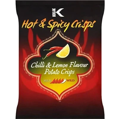 Image of Kolak Hot and Spicy Chilli Lemon Flavour Potato Crisps, 85g (Pack of 12) Zesty Indian Snack Premium Quality Crunchy Flavorful