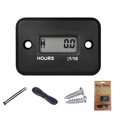 Image of Yooreal Digital Inductive Hour Meter, IP68 Waterproof Works on 2/4 Stroke Various of ZTR/Riding Lawn Mower Land Trimmer UTV Brushcutter Tractor ATV(HM006A Black)