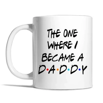 Image of Risk a Designs The One Where I Became daddy mug, Friends inspired new gift, pregnancy reveal, dad to be, parent style pastiche mens gift