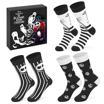 Image of Disney The Nightmare Before Christmas 3 Pair Mens Womens Teens Unisex Novelty Calf Lenght Socks Funny Gift UK Size 7 10