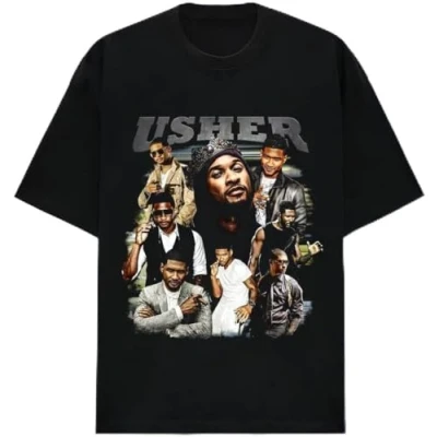 Image of Usher R&amp;B Hip Hop Vintage 90s t Shirt Rapper Graphic Rap Tee Black