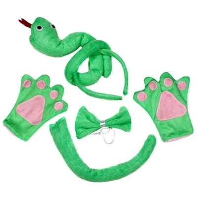 Image of Petitebelle Green Snake Headband Bowtie Tail Gloves 4pc Adult Costume (One Size)