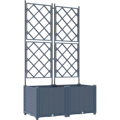 Image of vidaXL Garden Planter with Trellis 2 pcs Grey 80x40x143 cm