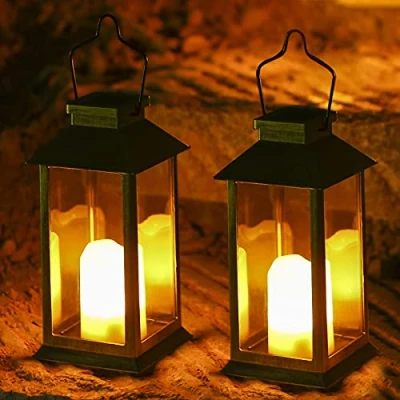 Image of Garden Solar Lanterns Outdoor Hanging Waterproof for Candles Lights 2 Pack (Black)