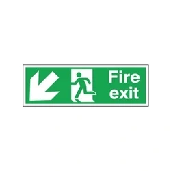 Image of Safety Sign Fire Exit Running Man Arrow Down/Left Self Adhesive