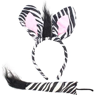 Image of evelay Zebra Animal Ears and Tail Set Headband book day Fancy Dress Party Halloween Costume Multi Animals Accessory ONE SIZE FITS ALL (ZEBRA)
