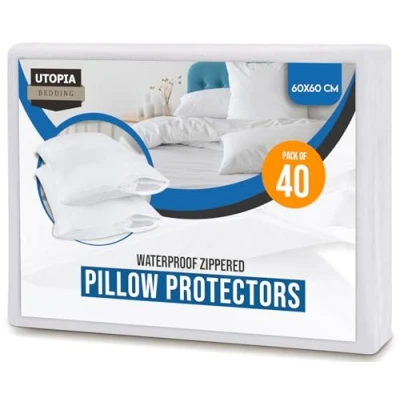 Image of Utopia Bedding Waterproof Zippered Pillow Protectors (Size 60 x cm) Pack of 40 Anti Bed Bug and Dust Mite Proof Encasement