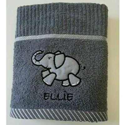 Image of Sue Rossi Ltd 100% Turkish Cotton Tea Towels Embroidered Animal Cooks Cloth 3 Pack Kitchen Towel Set (Dark Grey Elephant)
