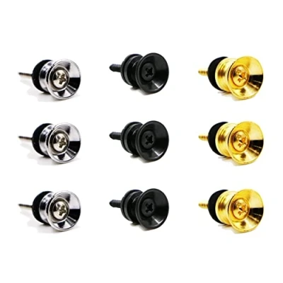 Image of BOBOZHONG Guitar Strap Locks,9 PCS Buttons End Pin Button with Mounting Screws and Rubber Cushion for Electric Acoustic Guitar, Bass (Silver Black Gold)