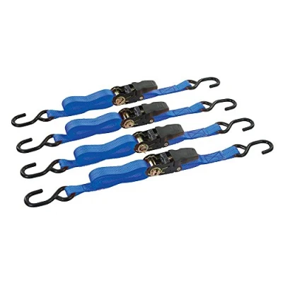 Image of Silverline Rubber Handled Ratchet Tie Down Strap S Hook 4pk 4m x 25mm Rated 350kg Capacity 700kg