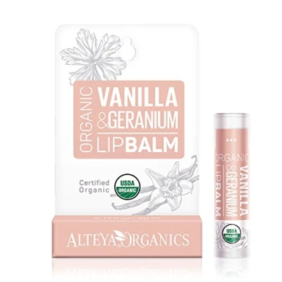 Image of Alteya Organic Lip Balm Vanilla &amp; Geranium 4.5g USDA Certified Pure Natural Care Based on a Carefully Selected Bouquet of Hydrating and Nourishing Botanical Oils Butters