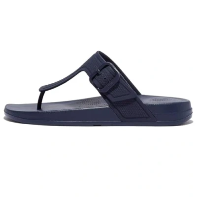 Image of Fitflop Women&#039;s iQUSHION Adjustable Buckle FLIP Flops Flat Sandal, Midnight Navy, 5 UK