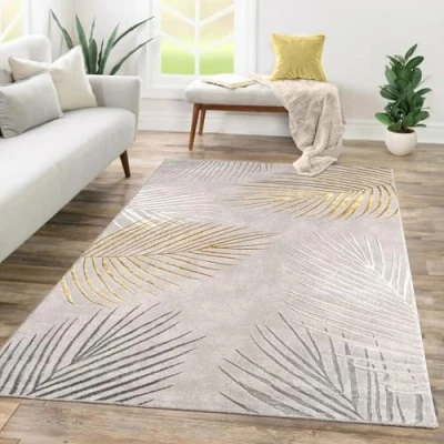 Image of TT Home Low Pile Rug Area Livingroom Carpet Square 3D Abstract Pattern, colour:Grey Gold, Size:160x230 cm