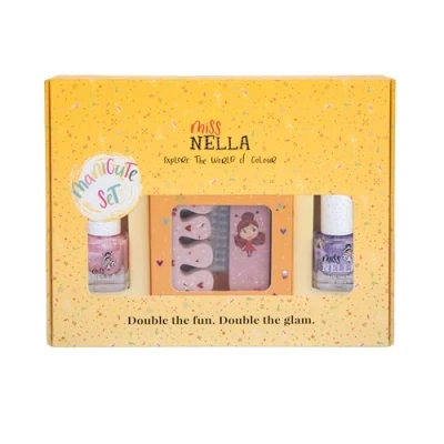 Image of Miss Nella Glitter MANICUTE kids nail kit + 2 peel off polish, stickers, tattoos, filer &amp; toe separators all designed foe children hands toes