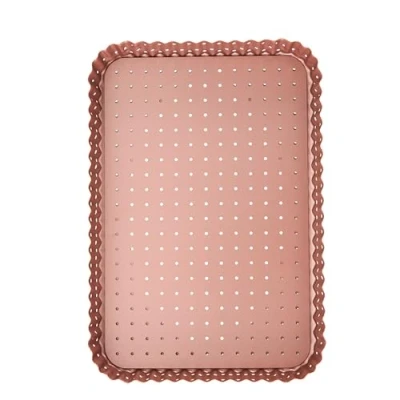 Image of Wiltshire Rose Gold Rectangular Quiche and Tart Pan, PFOA PTFE Free, Perforated Sheet Bakeware, Large Pastry Mould with Removable Base, Non Stick, 31.5x21.5x2.8cm