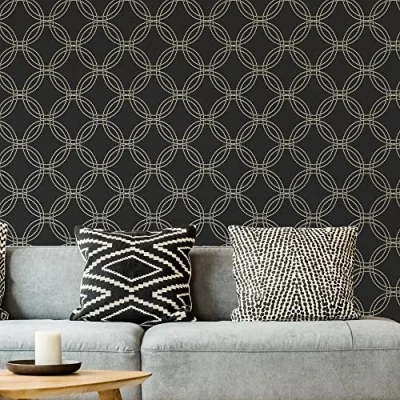 Image of Superfresco Easy Serpentine Geometric Black Wallpaper Paste The Wall Folded Silk Optical Patterned Ogee Design Feature or 4 Suitable for Any Room