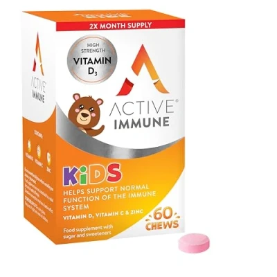 Image of Active Immune for Kids Vitamin D, C &amp; Zinc Vitamins System Boost 60 Orange Flavoured Chews