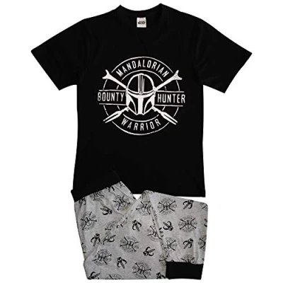 Image of Mens/Boys Official The Mandalorian Black/Grey Pyjama Set/Pyjamas Size Medium