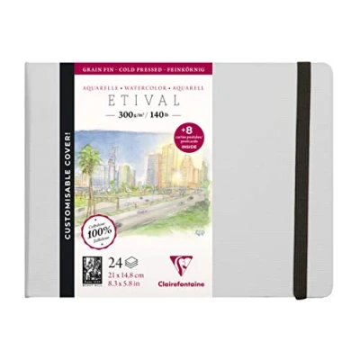 Image of Clairefontaine Ref 975445C Etival Cold Pressed Sewn Watercolour Painting &amp; Drawing Book (24 Sheets of Paper) 21 x 14.8cm 300gsm Cellulose Art Paper