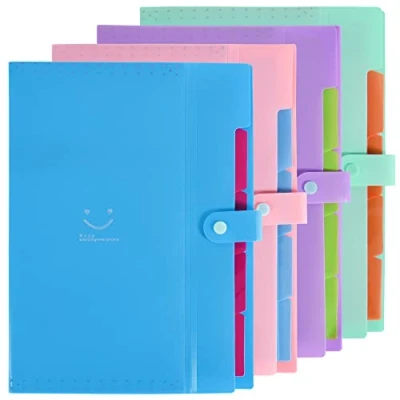 Image of ASAB A4 Plastic Folders Ring Binder Punched Pocket Assorted Colours for Home Office School Stationary Travel Paperwork Document Files Popper Wallets with 5 Pockets Snap Closure Pack of 4