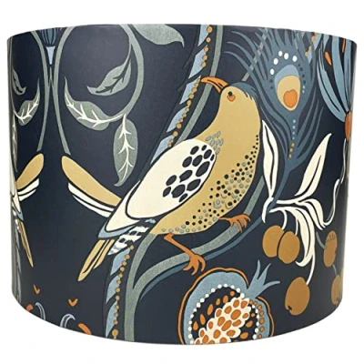 Image of Navy Blue Bird Lampshade for Ceiling &amp; Table Lamps Leaf Tree Pattern Design, Country Farmhouse Style, Bedroom Home Decor Accessory