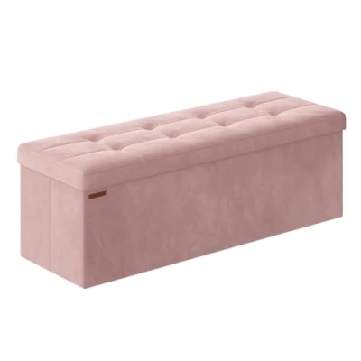 Image of SONGMICS Storage Ottoman, Foldable Small Ottoman Foot Rest, 38 x 110 cm, Cube with Storage, Load up to 300 kg, for Living Room, Bedroom, Entryway, Jelly Pink LSF277R51