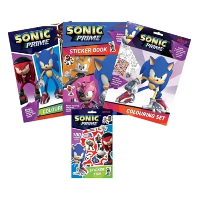 Image of Anila&#039;s Sonic Activity Set with Scratch Art Set, Sticker Book, Fun Book &amp; Colouring Book.