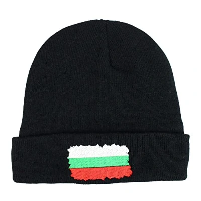 Image of TeddyTs Men&#039;s Bulgaria Flag Thermal Black Beanie Hat
