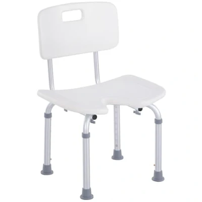 Image of HOMCOM 8 Level Height Adjustable Bath Stool Spa Shower Chair Aluminum w/Non Slip Feet, Handle for the Pregnant, Old, Injured