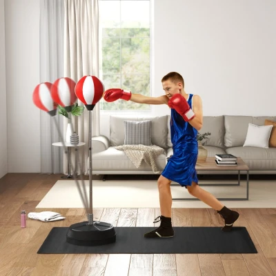 Image of HOMCOM Punching Bag with Stand, Free Standing Boxing Set, Speed Speedball Adjustable Height from 126cm to 144cm for Teens, Red