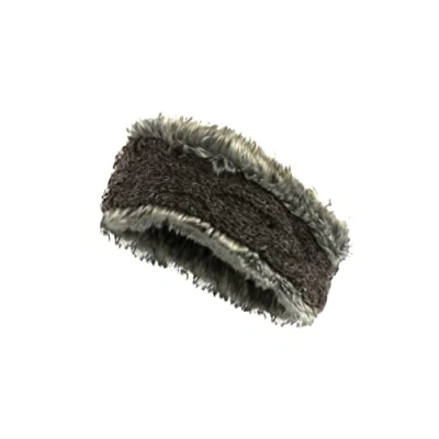 Image of Women Wool/Faux Fur Ear Warmer Headband Fleece Lined Handknitted Cable Knit One Size Handmade Pachamama Fair Trade (Bark)