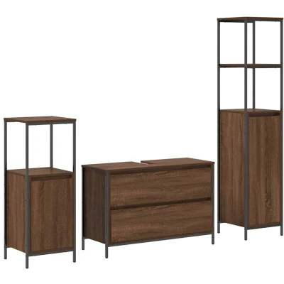 Image of vidaXL 3 Piece Bathroom Furniture Set Brown Oak Engineered Wood