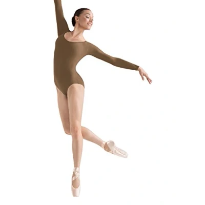 Image of Bloch Dance Women&#039;s Lepsi Microlux Long Sleeve Leotard, Almond, Small