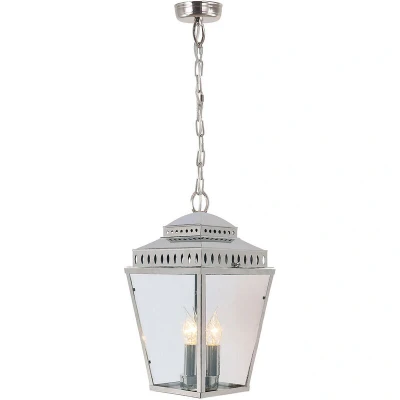 Image of Mansion House 3 Light Outdoor Ceiling Chain Lantern Polished Nickel IP44, E14