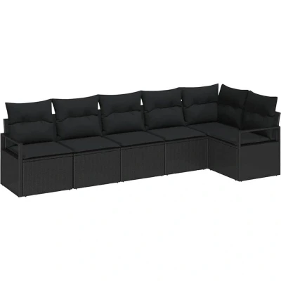 Image of vidaXL 6 Piece Garden Sofa Set with Cushions Black Poly Rattan