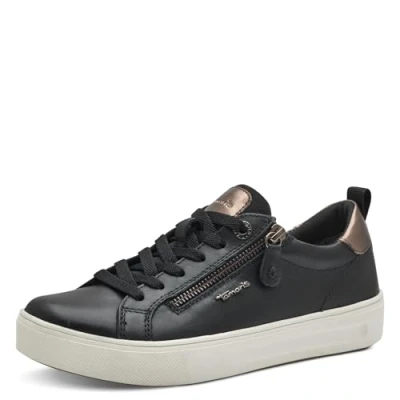 Image of Tamaris Women&#039;s Comfort Damen Sneaker Flach mit Reißverschluss Freizeit, Black, 6.5 UK