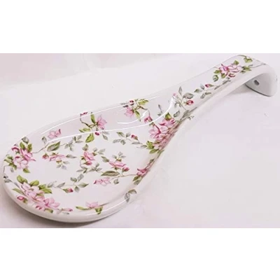 Image of Wild Pink Roses Porcelain 22 cm Medium Spoon Rest Floral Ceramic Hand Decorated UK