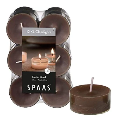 Image of Spaas 12 Maxi Scented Tealights in Transparent Clear Cup, 8 Hours, Exotic Wood