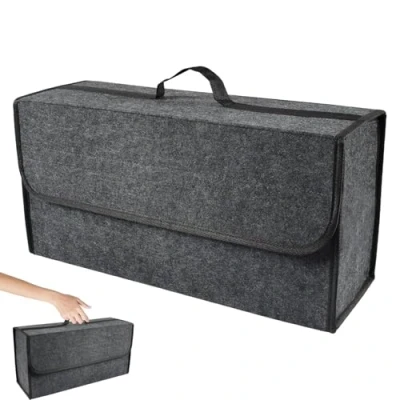 Image of DYUEE Car Boot Organiser Storage, Bag 50x15x24cm, Non Slip Woolen Felt Storage with Lid Foldable for Vehicles(Gray)