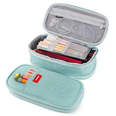 Image of iSuperb Pencil Case Large Capacity Student Canvas Storage Bag Double Zipper Box for School