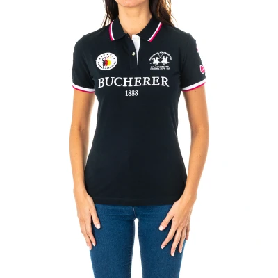 Image of La Martina Womenss short sleeved polo shirt with lapel collar 2WP150 Blue Cotton Size Medium