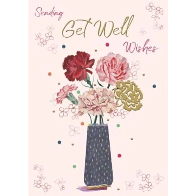 Image of Get Well Soon Card, Cute Wishes Card Modern Flower Vase Design Feel Better Wishing you a Speedy Recovery For Him Her Greetings