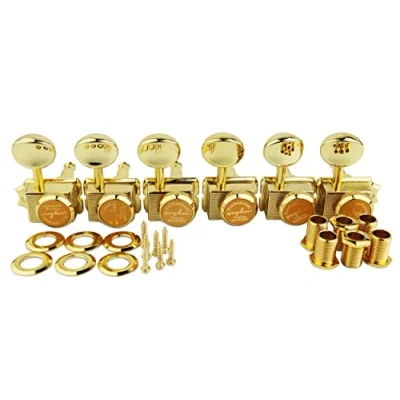 Image of Guyker 6 in line Vintage Guitar Lock String Tuners Locking Tuning Key Pegs Machine Heads Replacement Parts for ST TL Style Electric Guitars Gear Ratio 1:15 gold